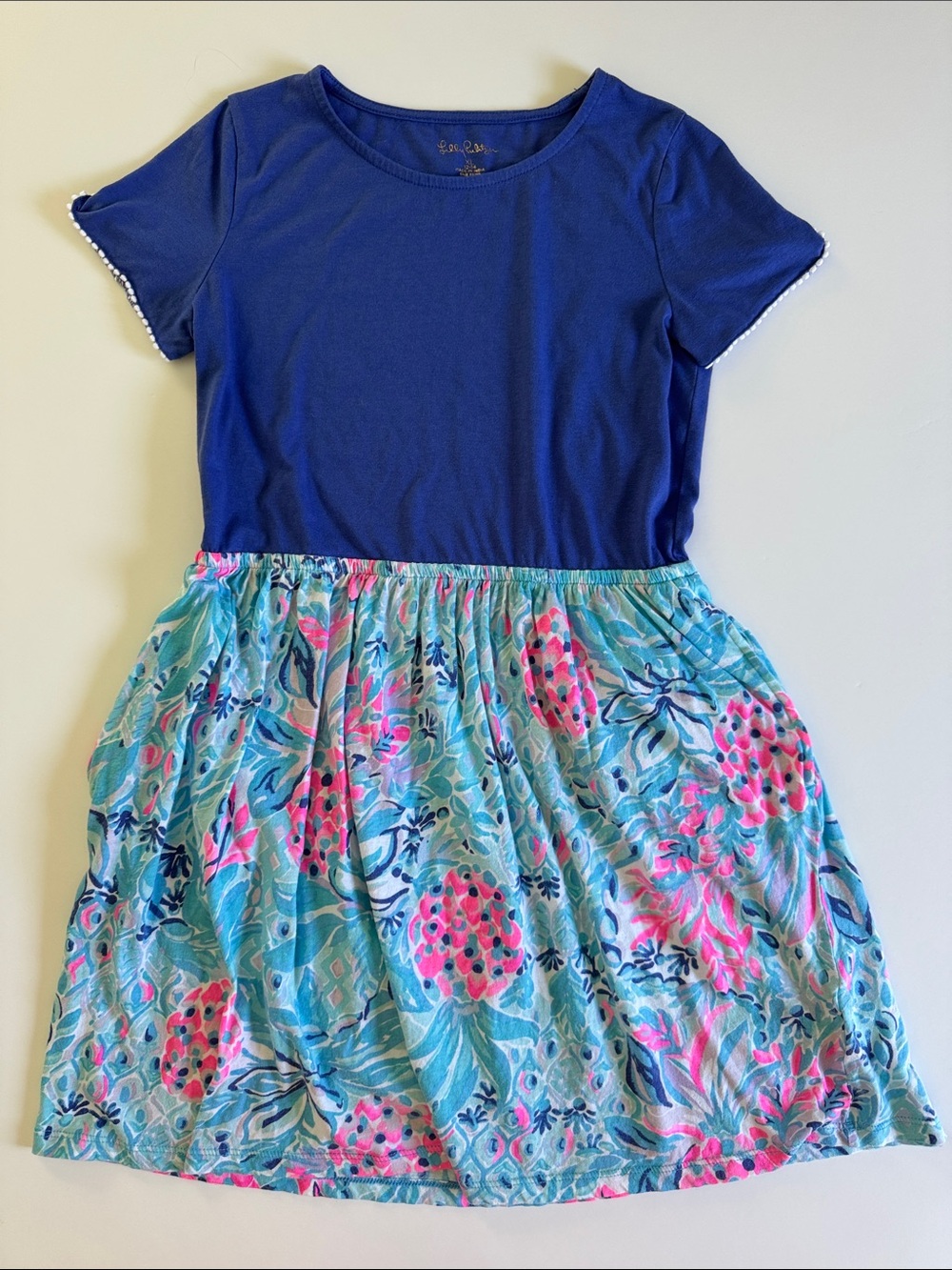 Lilly Pulitzer Royal Blue with Aqua & Pink pineapple Skirt Dress